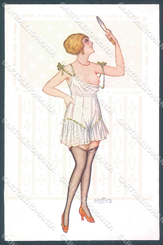 Artist Signed Bertiglia Risque Lady Mirror serie 171 postcard HR3256 – fronte