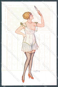 Artist Signed Bertiglia Risque Lady Mirror serie 171 postcard HR3256 – fronte