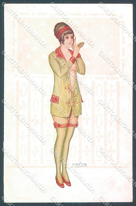 Artist Signed Bertiglia Risque Lady Mirror serie 171 postcard HR3258 – fronte