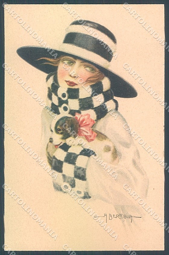 Artist Signed Bertiglia Glamour Fashion Lady Dog serie 163 postcard HR3262 – fronte