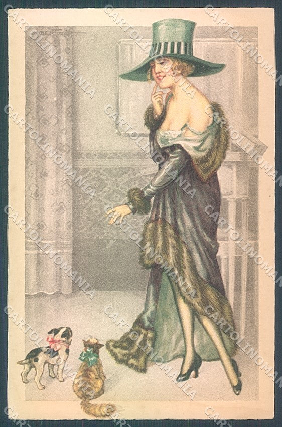 Artist Signed Bertiglia Risque Lady Dog Cat TRACES OF DAMP serie 99 pc HR3274 – fronte