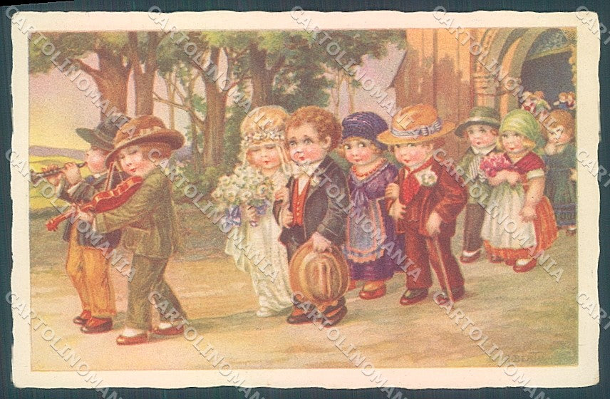 Artist Signed Bertiglia Children Marriage CORNER CREASED serie 2444 pc HR3278 – fronte