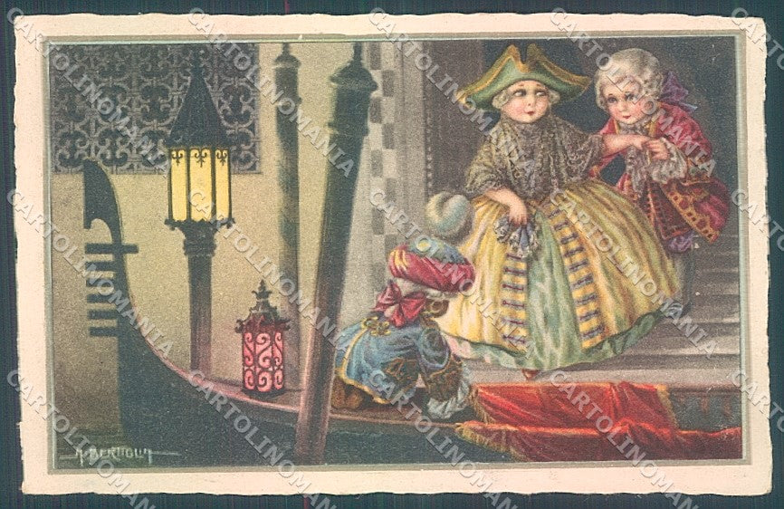 Artist Signed Bertiglia Children Venezia Gondola CORNER CREASED s.2455 pc HR3286 – fronte