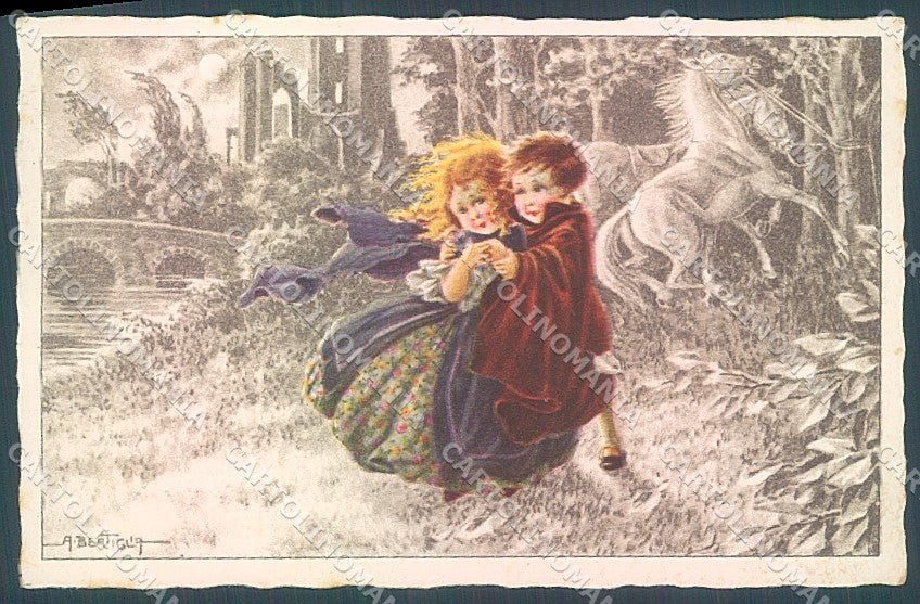 Artist Signed Bertiglia Children Horse serie 2454 postcard HR3289 – fronte