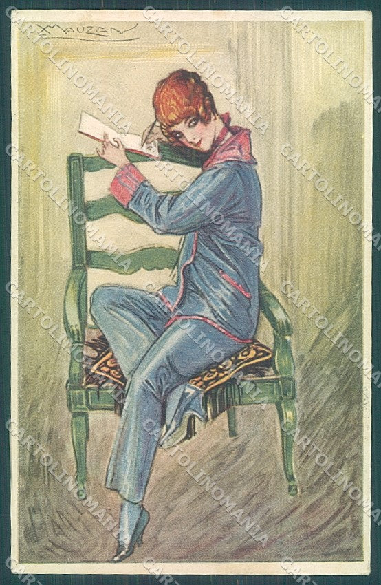 Artist Signed Mauzan Glamour Fashion Lady Mode ABRADED serie 96-5 pc HR3312 – fronte