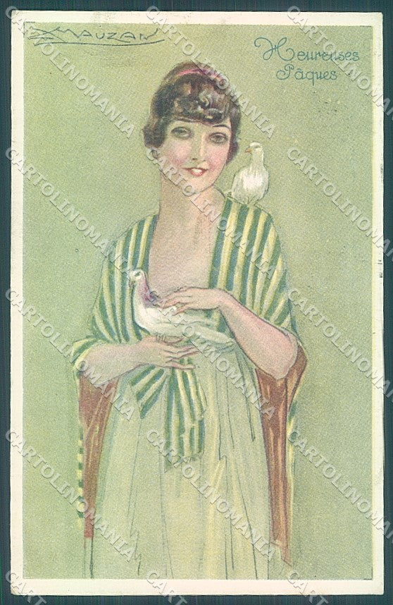 Artist Signed Mauzan Glamour Fashion Lady Easter serie 301-6 postcard HR3319 – fronte