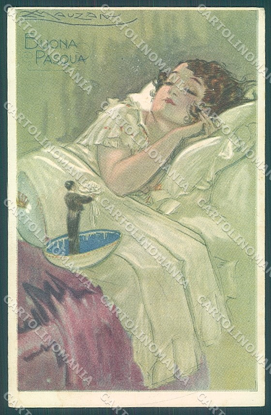 Artist Signed Mauzan Glamour Fashion Lady Easter serie 301-5 postcard HR3322 – fronte