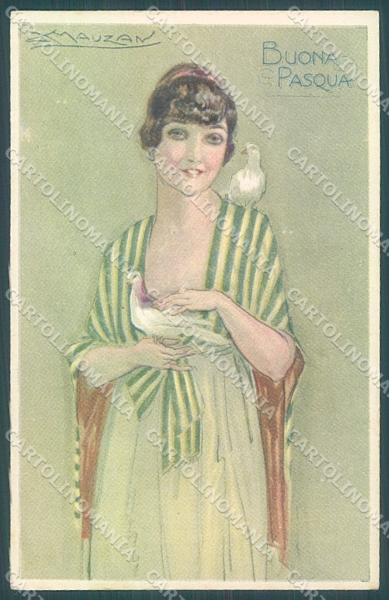 Artist Signed Mauzan Glamour Fashion Lady Easter serie 301-6 postcard HR3323 – fronte