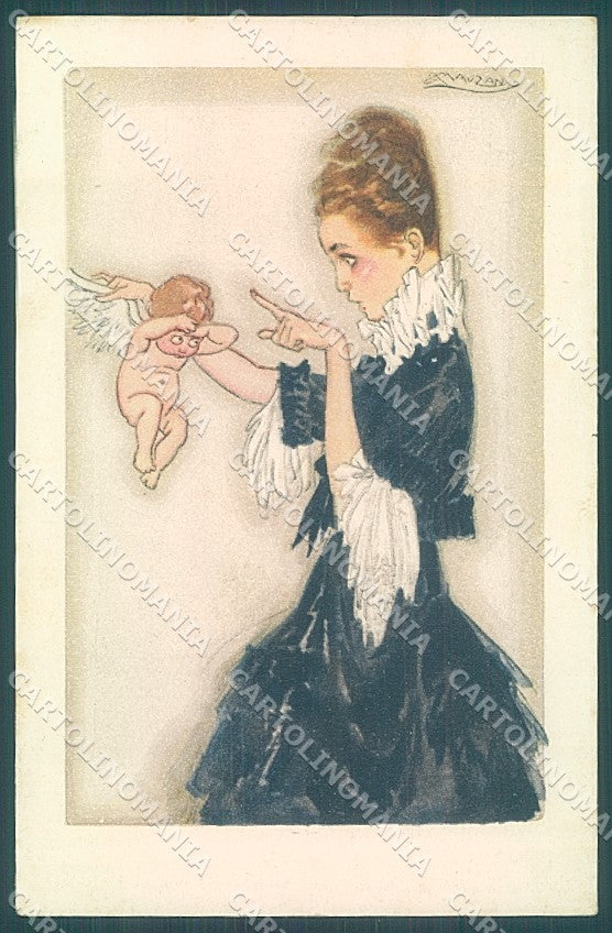 Artist Signed Mauzan Fashion Lady Cupid Eros serie 2-6 postcard HR3325 – fronte