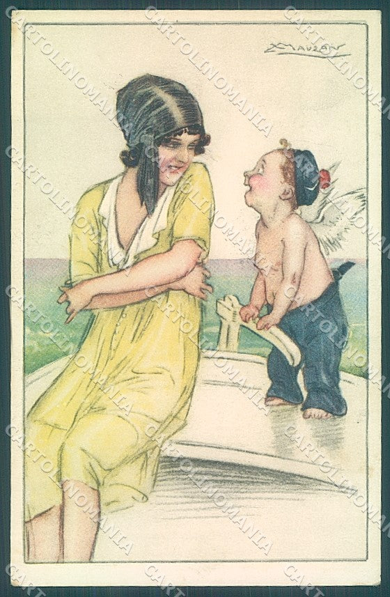 Artist Signed Mauzan Fashion Lady Cupid Eros serie 10-1 postcard HR3326 – fronte