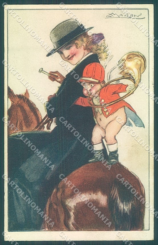 Artist Signed Mauzan Sidesaddle Lady Horse Cupid Eros serie 10-2 postcard HR3327 – fronte