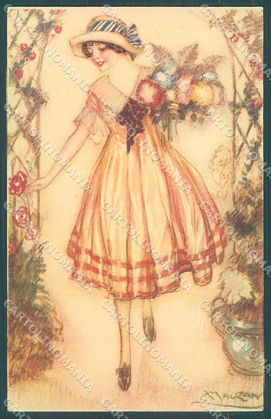 Artist Signed Mauzan Lady in the Gardenserie 247-1 postcard HR3331 – fronte