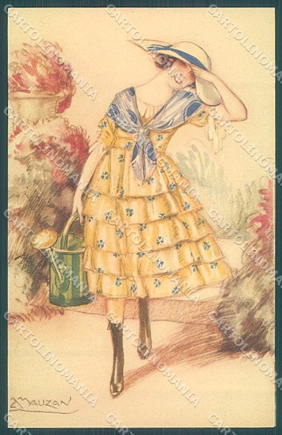 Artist Signed Mauzan Lady in the Gardenserie 247-4 postcard HR3334 – fronte