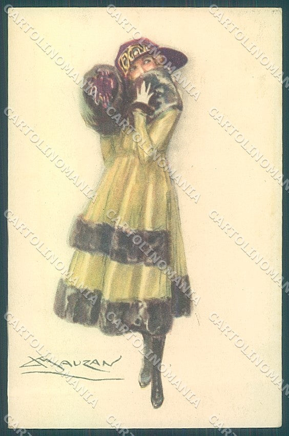 Artist Signed Mauzan Glamour Fashion Lady Mode serie 80-6 postcard HR3343 – fronte