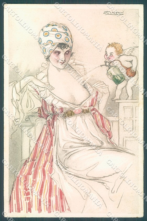 Artist Signed Mauzan Lady Eros Cupid Perfume serie 102-3 postcard HR3360 – fronte