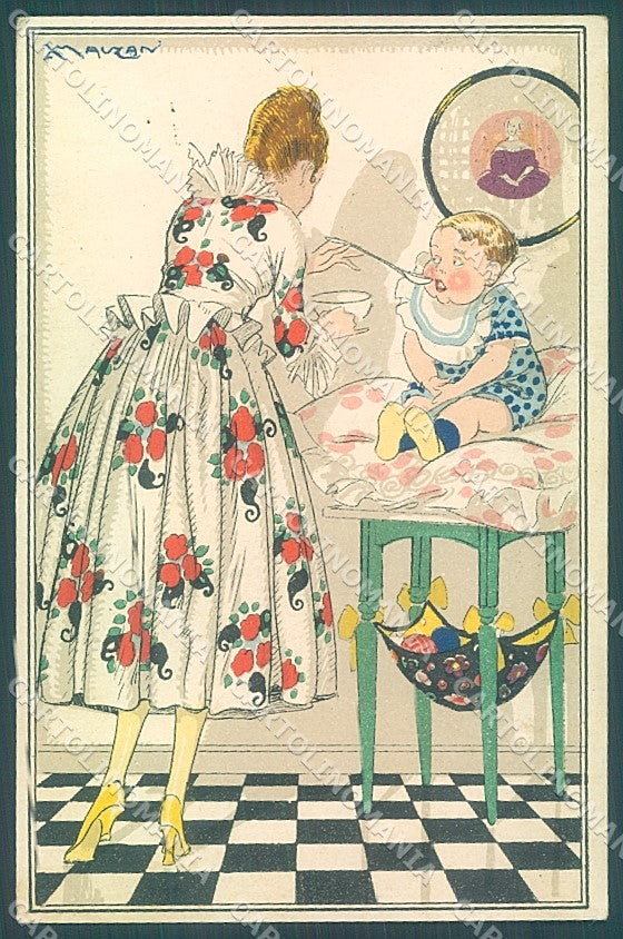 Artist Signed Mauzan Glamour Fashion Lady Mode Child serie 15-2 postcard HR3366 – fronte