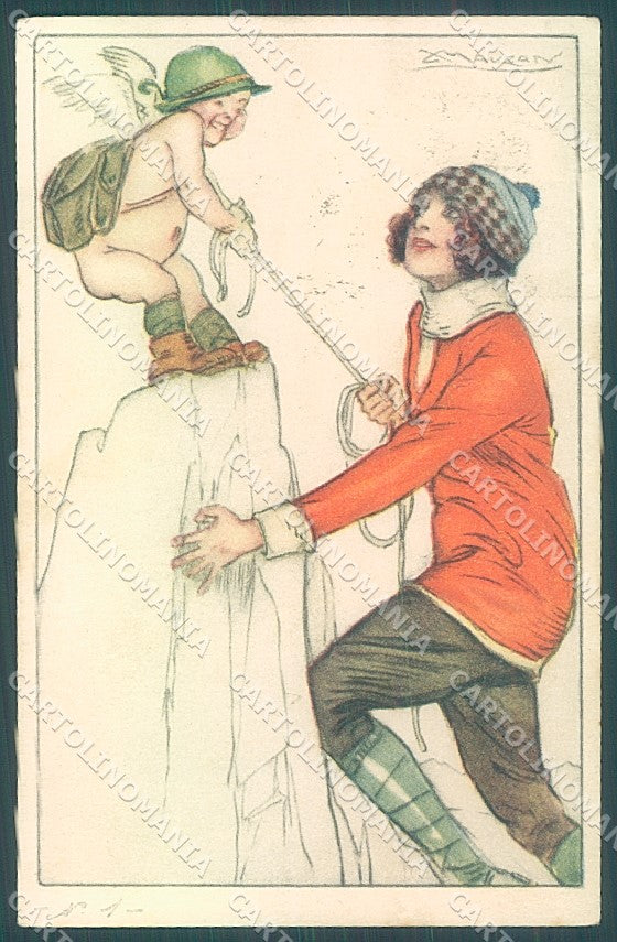 Artist Signed Mauzan Lady Cupid Mountain Climbing serie 10-6 postcard HR3371 – fronte