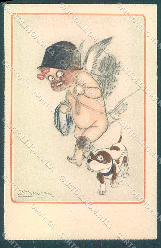 Artist Signed Mauzan Cupid Eros Dog serie 222-1 postcard HR3381 – fronte