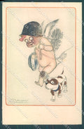 Artist Signed Mauzan Cupid Eros Dog serie 222-1 postcard HR3381 – fronte