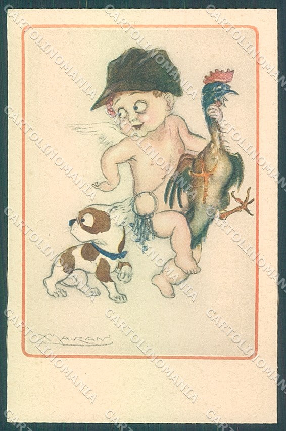 Artist Signed Mauzan Cupid Eros Dog serie 222-3 postcard HR3383 – fronte