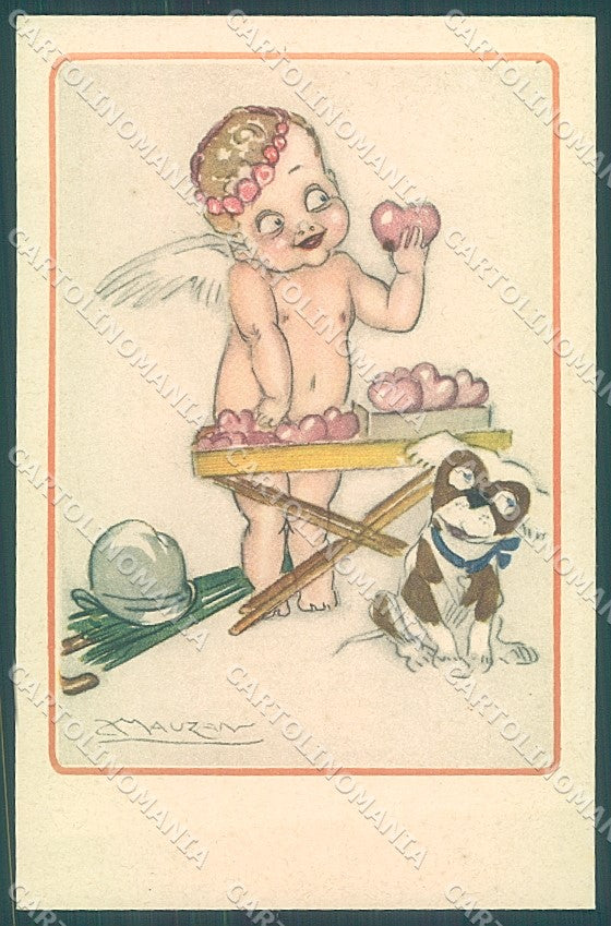 Artist Signed Mauzan Cupid Eros Dog serie 222-4 postcard HR3384 – fronte