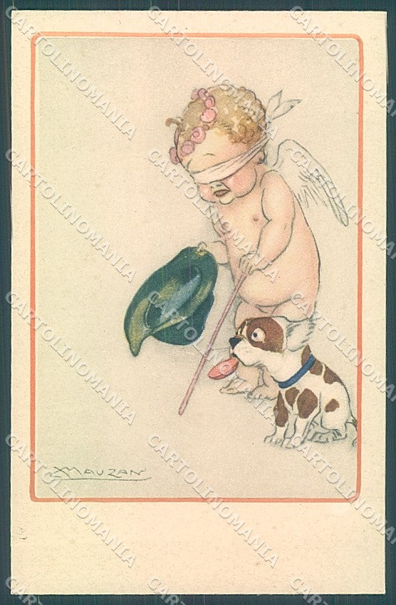 Artist Signed Mauzan Cupid Eros Dog serie 222-5 postcard HR3385 – fronte