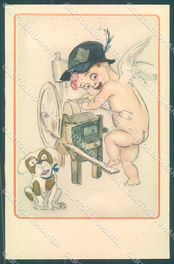 Artist Signed Mauzan Cupid Eros Dog serie 222-6 postcard HR3386 – fronte