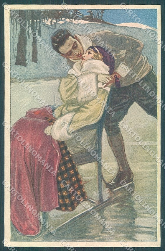 Artist Signed Mauzan Lady Romantic Couple serie 247-3 postcard HR3389 – fronte