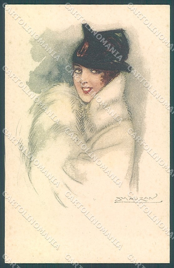 Artist Signed Mauzan Glamour Fashion Lady Mode serie 208-2 postcard HR3406 – fronte