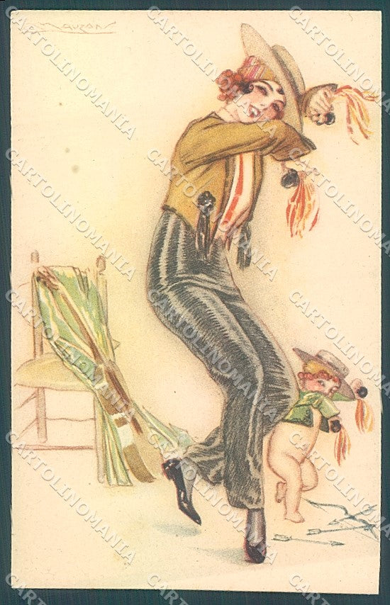 Artist Signed Mauzan Spanish Lady Eros Cupid serie 79-6 postcard HR3416 – fronte