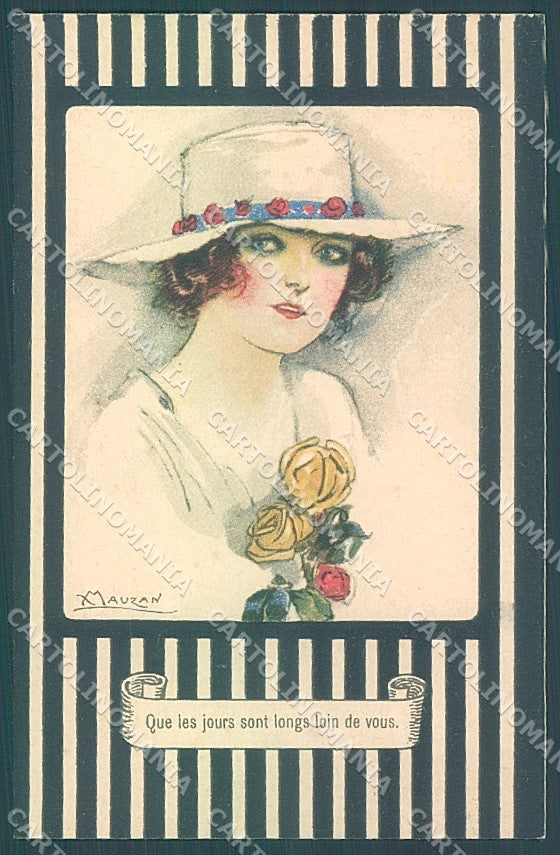 Artist Signed Mauzan Glamour Fashion Lady Mode Hat serie 252-1 postcard HR3417 – fronte