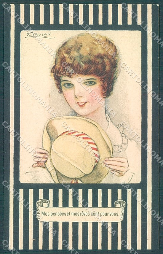Artist Signed Mauzan Glamour Fashion Lady Mode Hat serie 252-4 postcard HR3420 – fronte