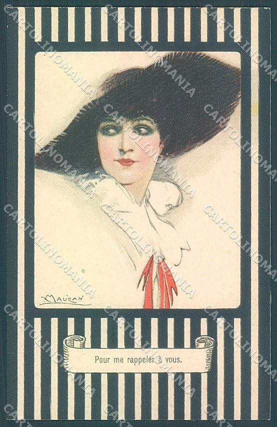 Artist Signed Mauzan Glamour Fashion Lady Mode Hat serie 252-5 postcard HR3421 – fronte