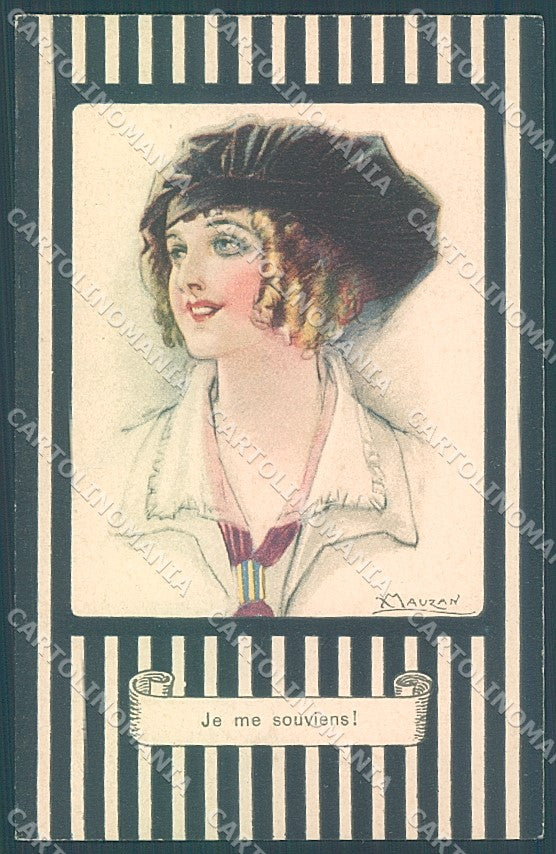 Artist Signed Mauzan Glamour Fashion Lady Mode Hat serie 252-6 postcard HR3422 – fronte