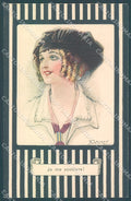 Artist Signed Mauzan Glamour Fashion Lady Mode Hat serie 252-6 postcard HR3422 – fronte
