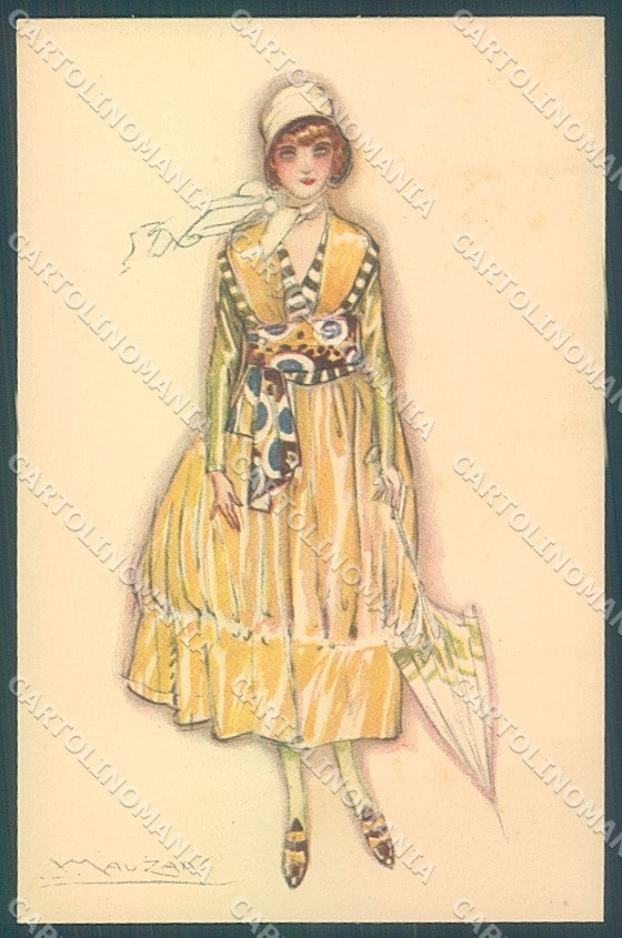 Artist Signed Mauzan Glamour Fashion Lady Mode Hat serie 46-1 postcard HR3423 – fronte