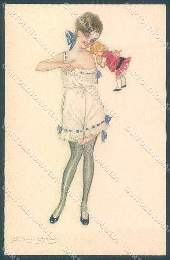 Artist Signed Mauzan Risque Lady Doll serie 8-7 postcard HR3437 – fronte