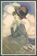 Artist Signed Mauzan Glamour Fashion Lady Mode Hat serie 230-6 postcard HR3446 – fronte