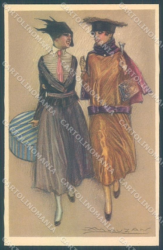Artist Signed Mauzan Glamour Fashion Lady Mode Hat serie 343-1 postcard HR3447 – fronte