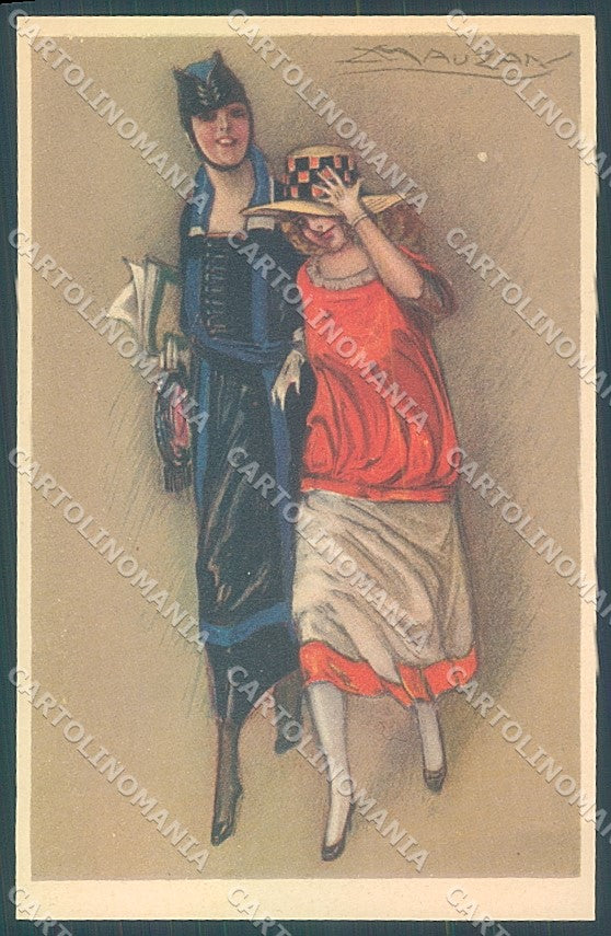 Artist Signed Mauzan Glamour Fashion Lady Mode Hat serie 343-3 postcard HR3449 – fronte