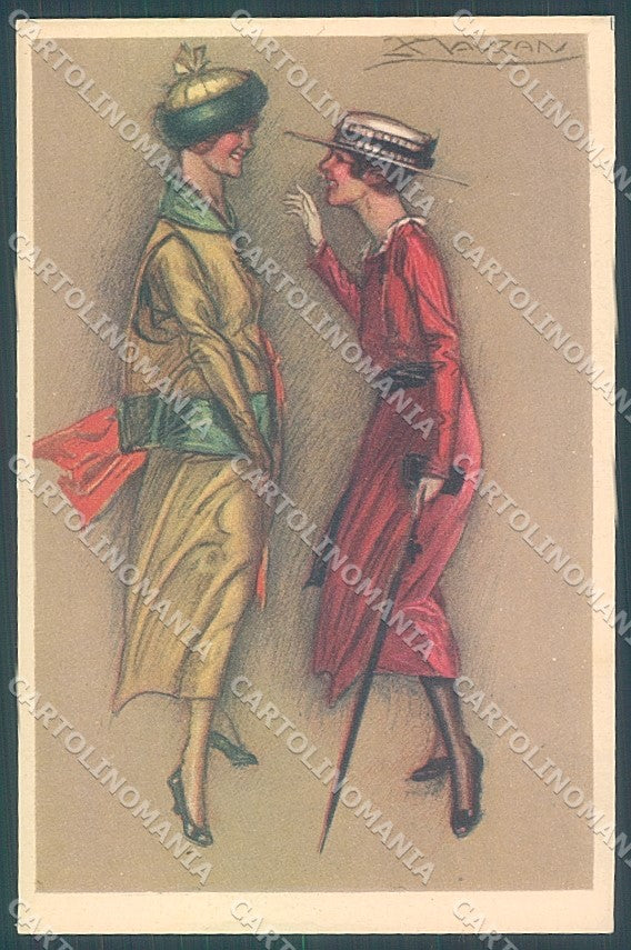 Artist Signed Mauzan Glamour Fashion Lady Mode Hat serie 343-4 postcard HR3450 – fronte