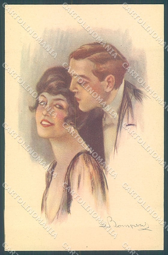 Artist Signed Bompard Lady Romantic Couple serie 412-3 postcard HR3455 – fronte