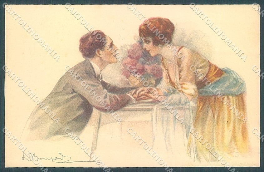 Artist Signed Bompard Lady Romantic Couple serie 947-1 postcard HR3459 – fronte