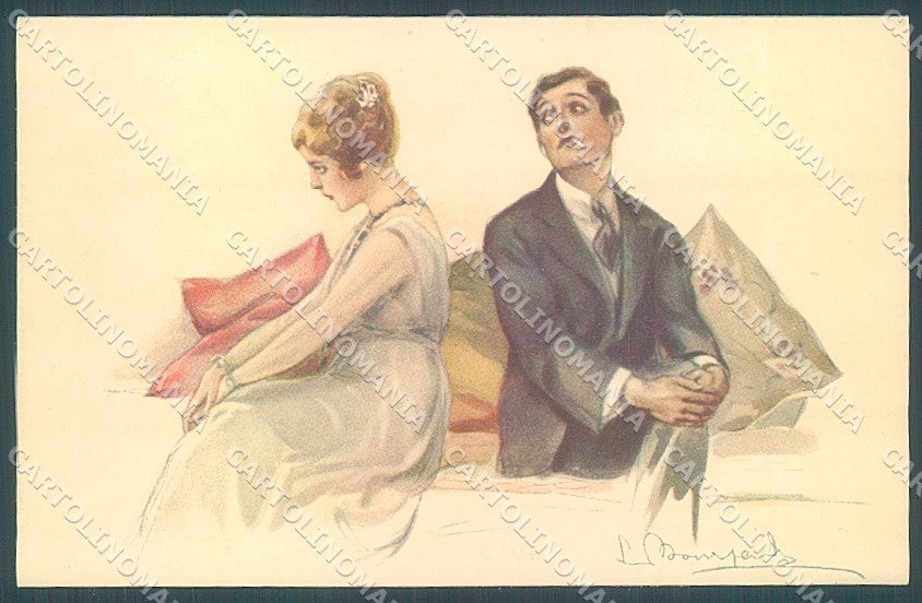 Artist Signed Bompard Lady Romantic Couple serie 947-2 postcard HR3460 – fronte