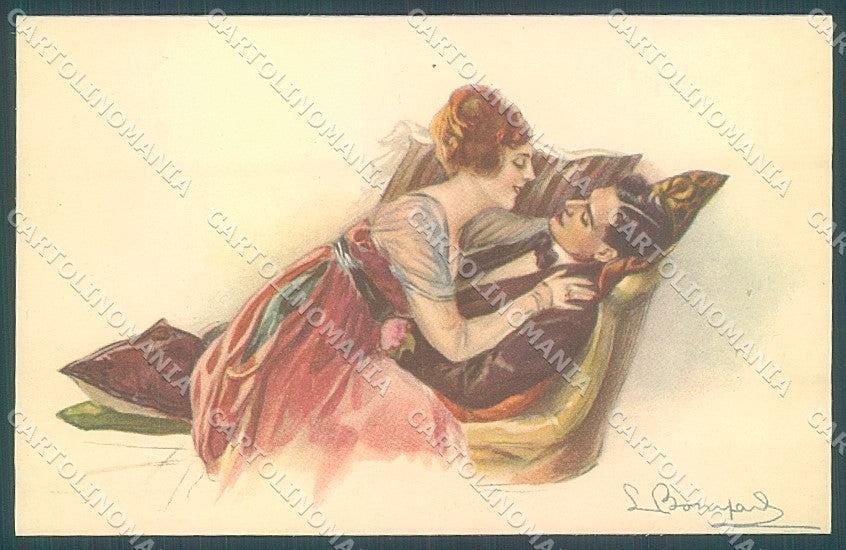 Artist Signed Bompard Lady Romantic Couple serie 947-3 postcard HR3461 – fronte