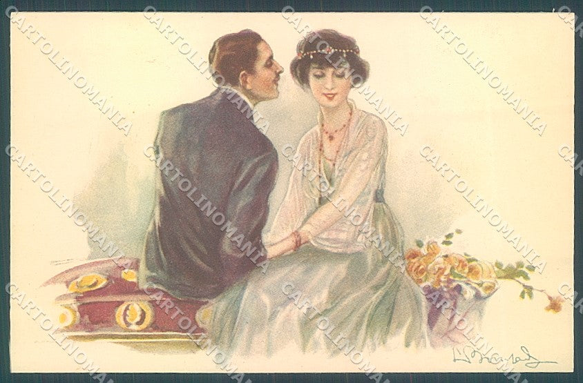 Artist Signed Bompard Lady Romantic Couple serie 947-4 postcard HR3462 – fronte