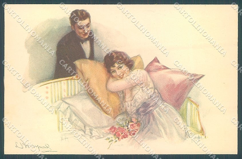 Artist Signed Bompard Lady Romantic Couple serie 947-5 postcard HR3463 – fronte