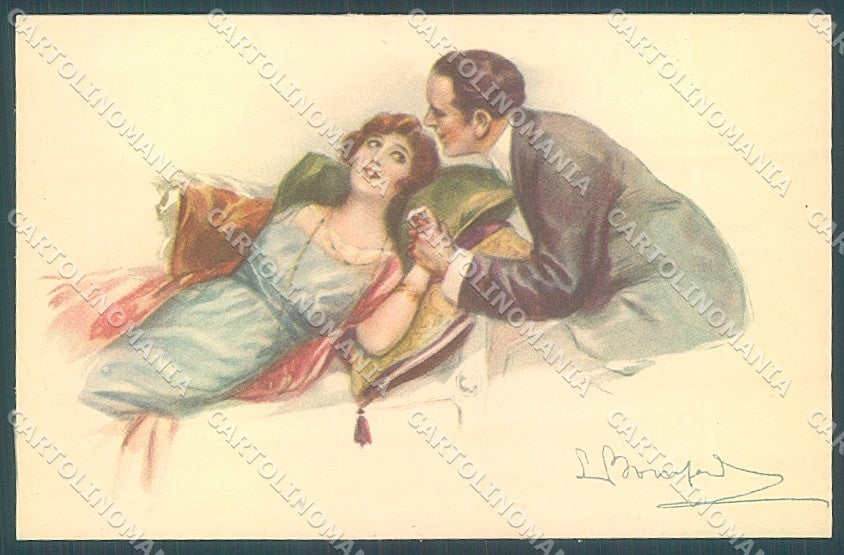 Artist Signed Bompard Lady Romantic Couple serie 947-6 postcard HR3464 – fronte