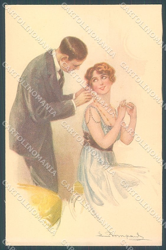 Artist Signed Bompard Lady Romantic Couple serie 960-1 postcard HR3471 – fronte