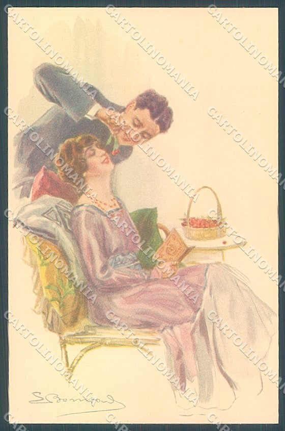 Artist Signed Bompard Lady Romantic Couple serie 960-2 postcard HR3472 – fronte